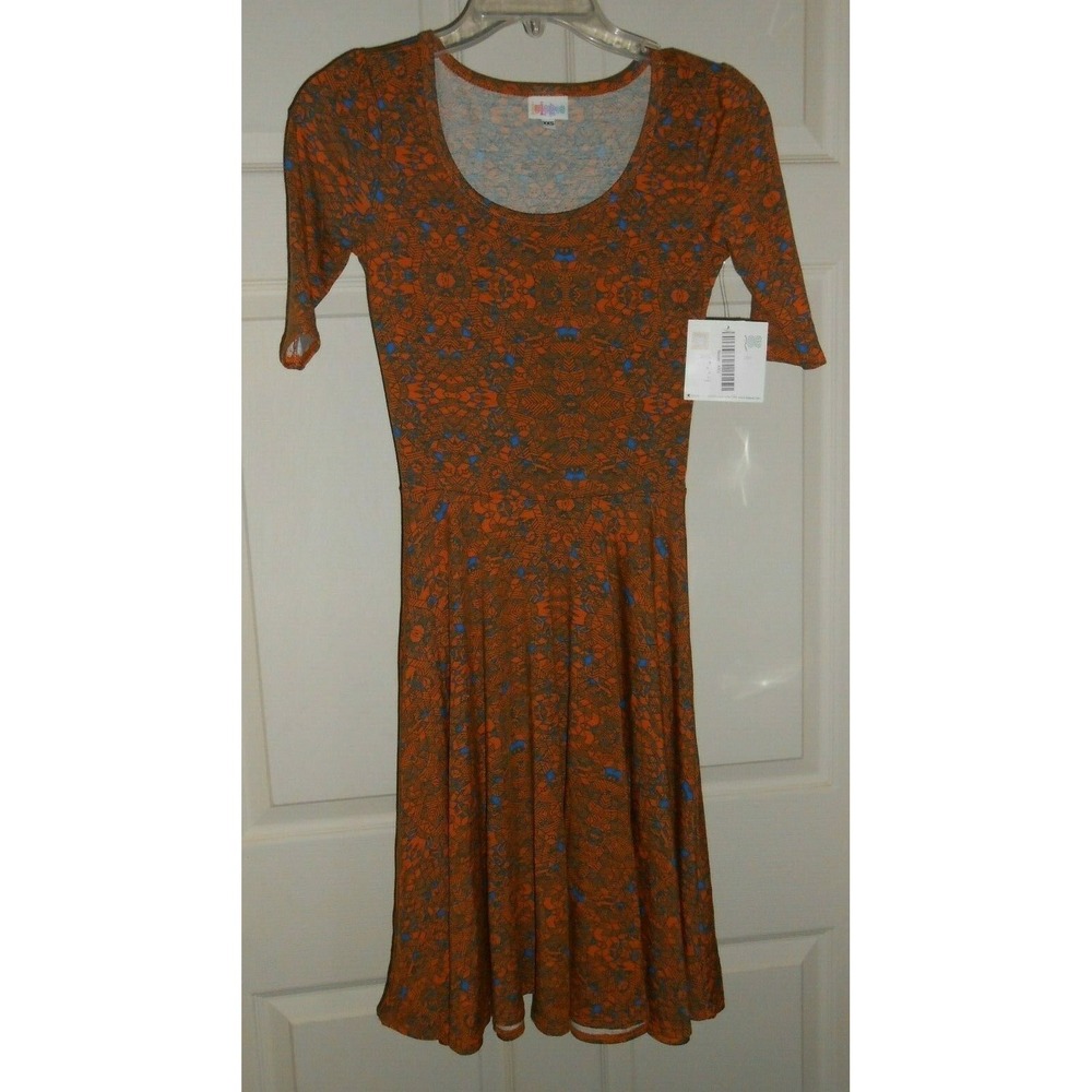NEW CUTE Lularoe Nicole Dress Geometric Orange and Blue XXS Extra extra Small!